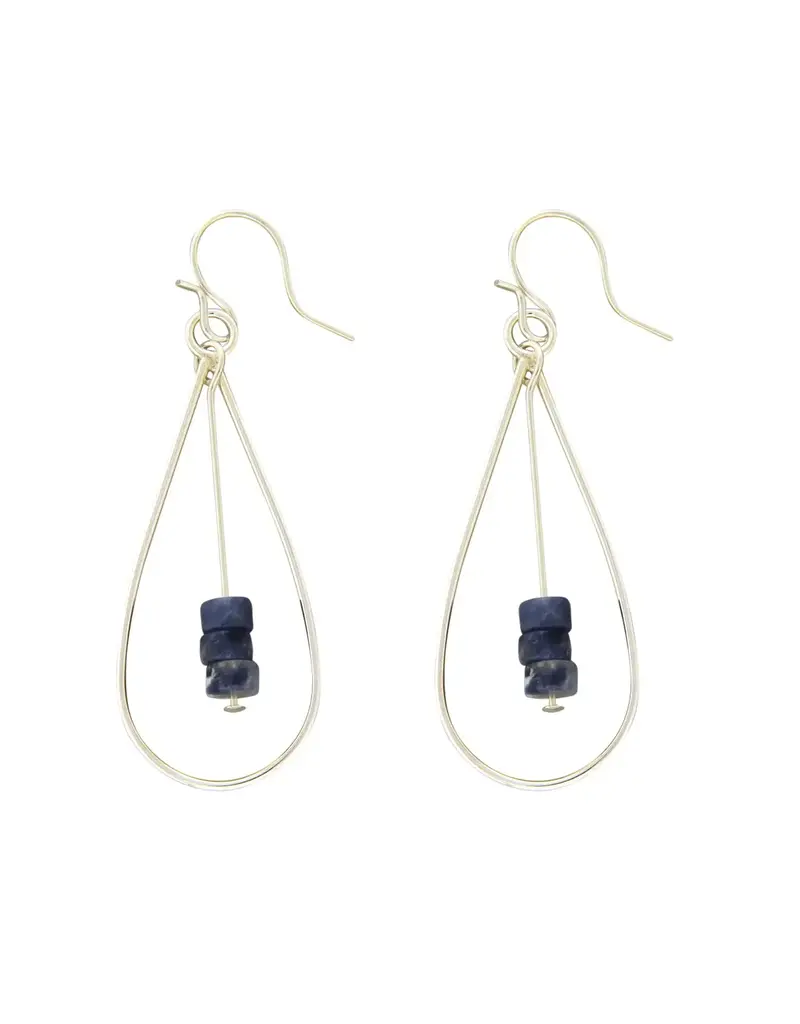 Mark Steel Tear Drop with Flattened Square Beads Dangle Earrings