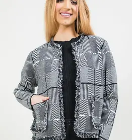 Lisette L Audrey Frayed Collarless Suit Jacket