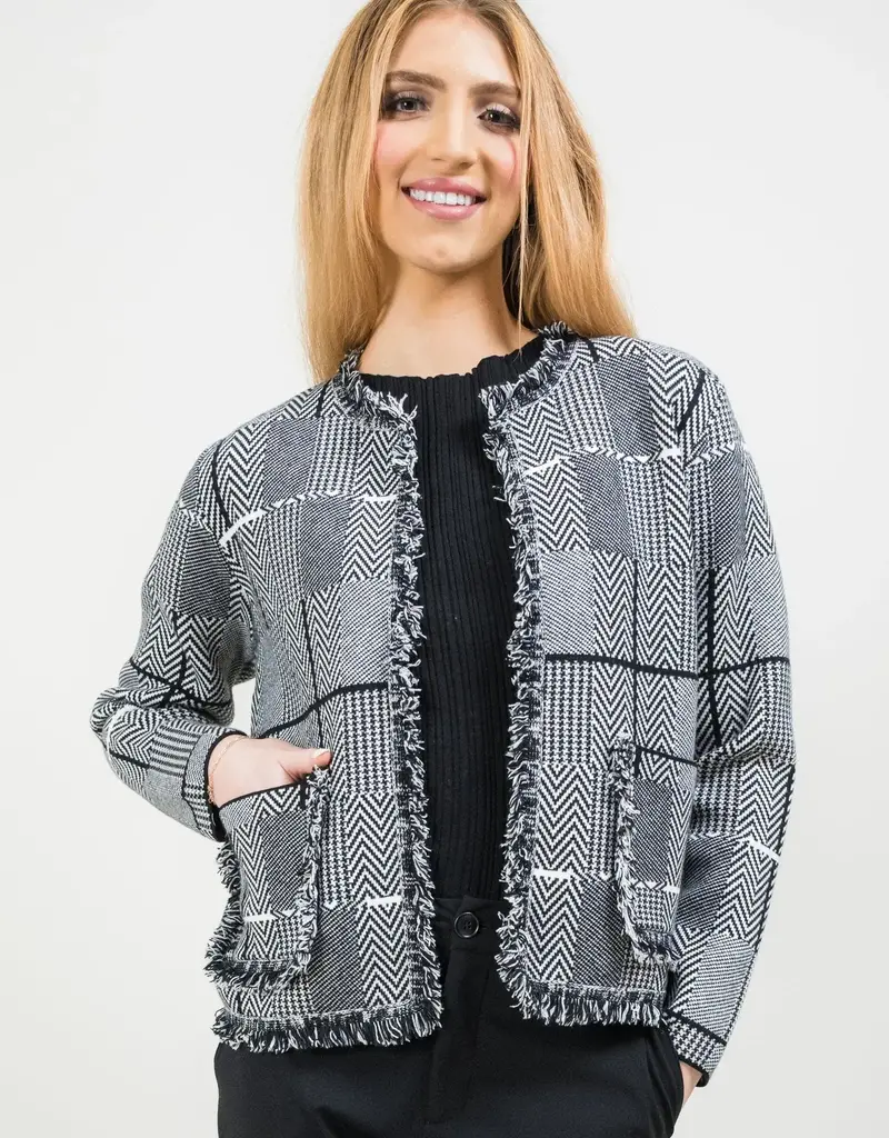 Lisette L Audrey Frayed Collarless Suit Jacket