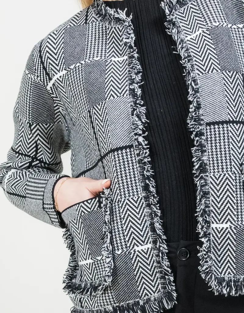 Lisette L Audrey Frayed Collarless Suit Jacket