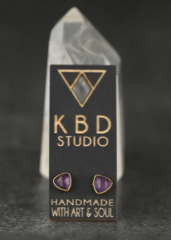 KBD Studio Minimalist Semi Precious Triangle Gemstone Stud Earrings