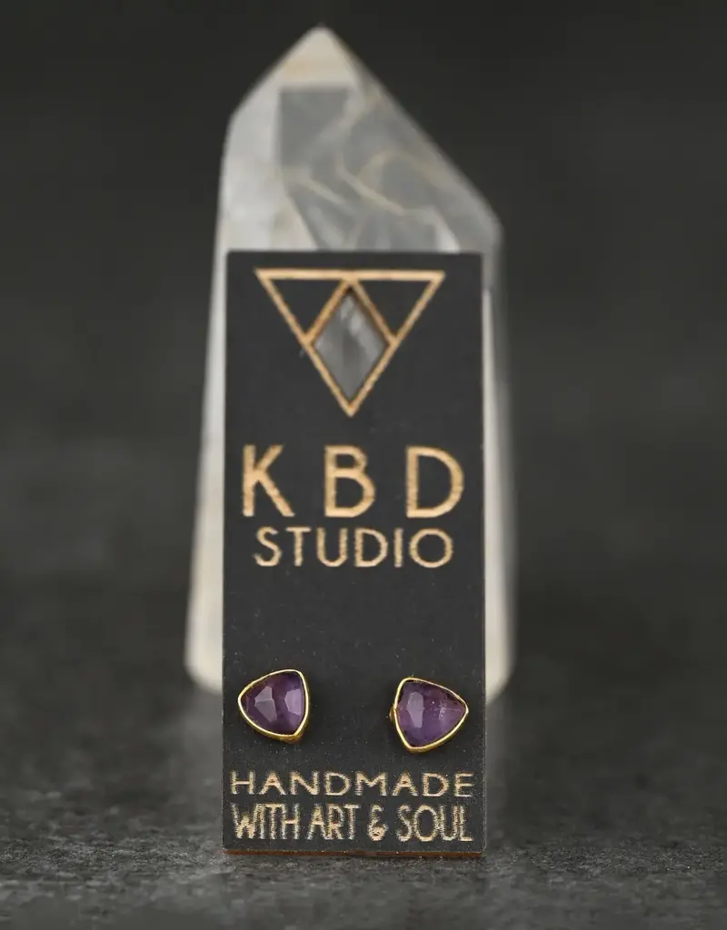 KBD Studio Minimalist Semi Precious Triangle Gemstone Stud Earrings