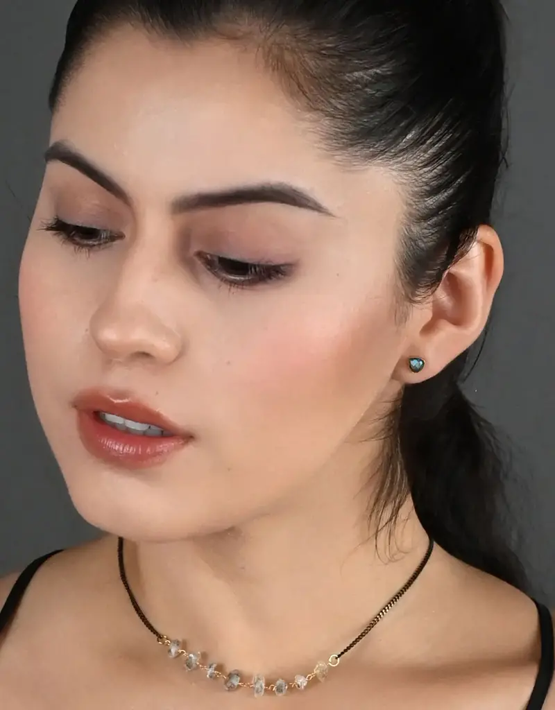 KBD Studio Minimalist Semi Precious Triangle Gemstone Stud Earrings