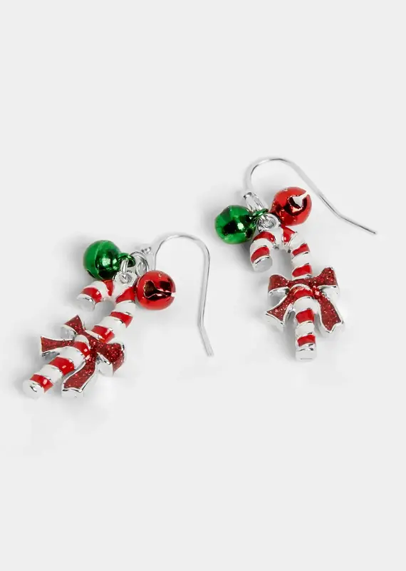 Whispers Jingle Bell Candy Cane Earrings
