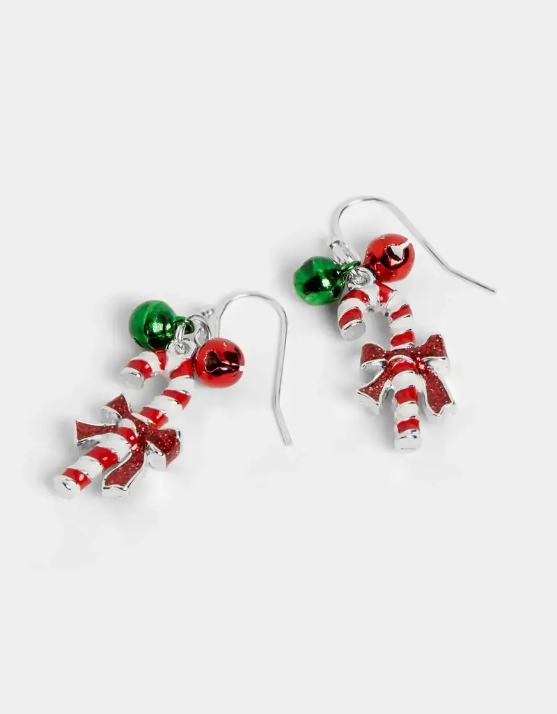 Whispers Jingle Bell Candy Cane Earrings