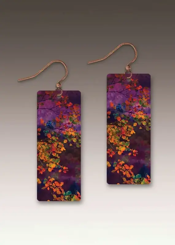 DC Designs Purple Foliage Nature Rectangle Earrings