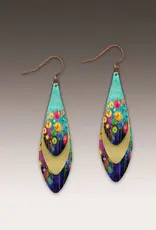 DC Designs Turquoise Flowers Brass Accent Feather Earrings