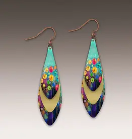 DC Designs Turquoise Flowers Brass Accent Feather Earrings