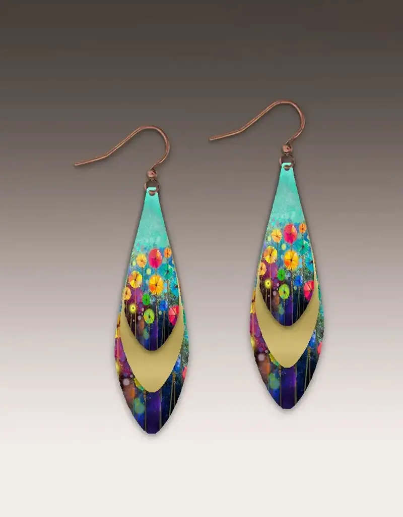 DC Designs Turquoise Flowers Brass Accent Feather Earrings