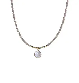 Kole Beaded Crystal Peal Coin Drop Necklace