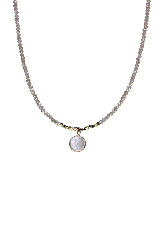Kole Beaded Crystal Peal Coin Drop Necklace