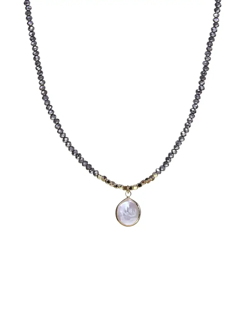 Kole Beaded Crystal Peal Coin Drop Necklace