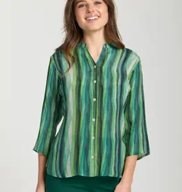 APNY 3/4 Sleeve Mandarin Collar Button-Up Top