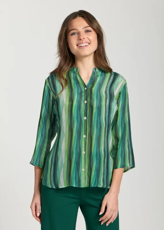 APNY 3/4 Sleeve Mandarin Collar Button-Up Top