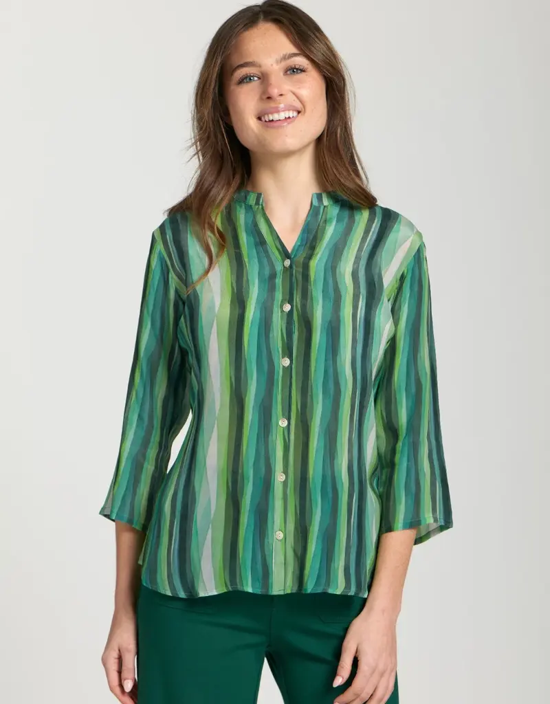 APNY 3/4 Sleeve Mandarin Collar Button-Up Top