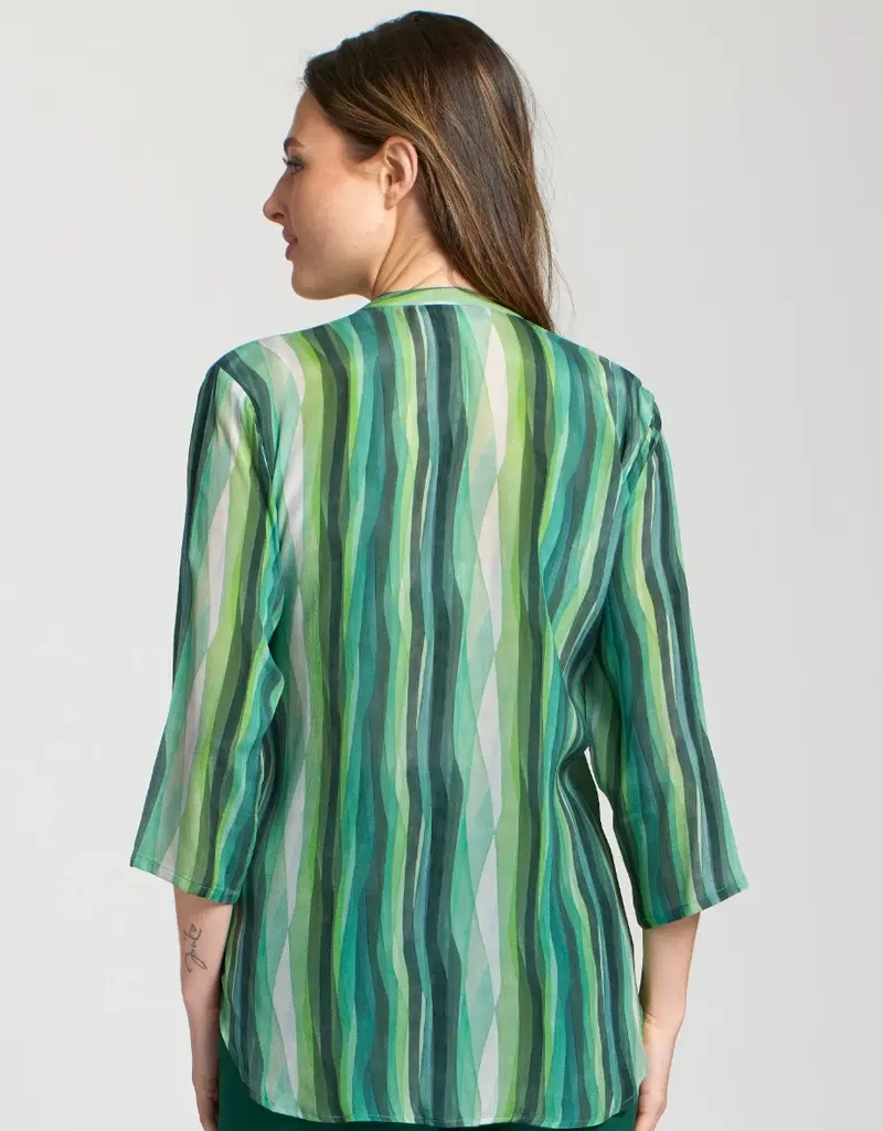 APNY 3/4 Sleeve Mandarin Collar Button-Up Top