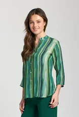 APNY 3/4 Sleeve Mandarin Collar Button-Up Top