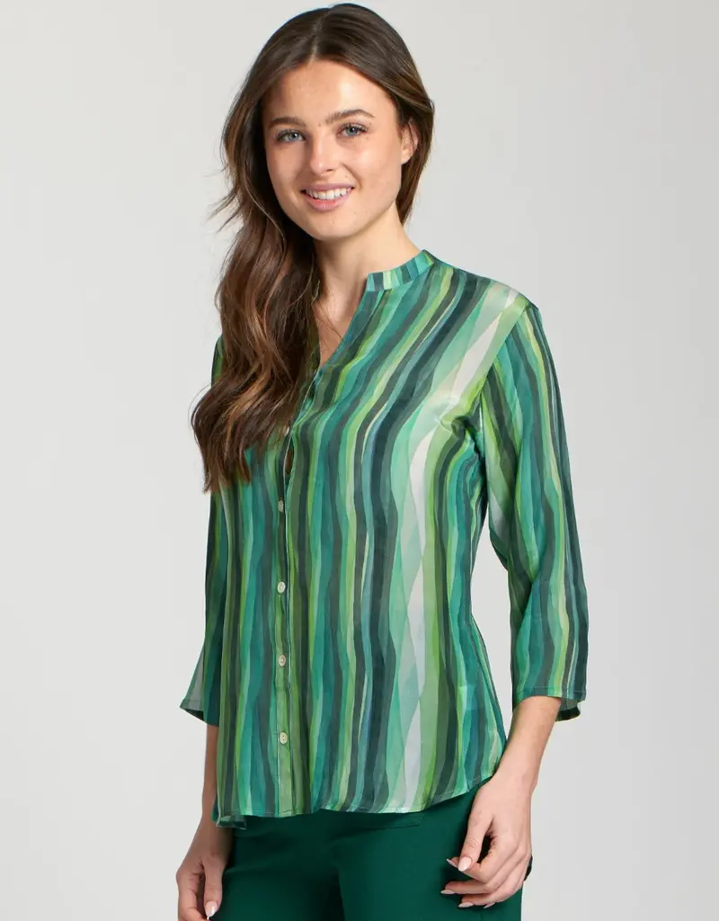APNY 3/4 Sleeve Mandarin Collar Button-Up Top