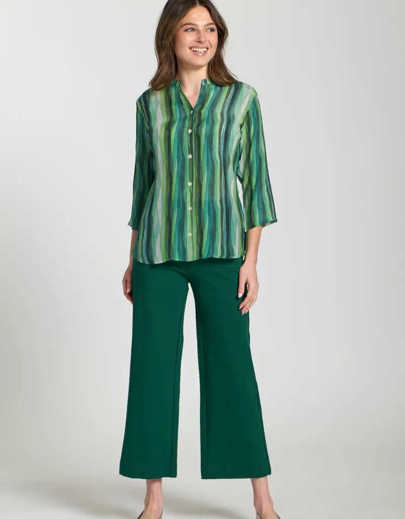 APNY 3/4 Sleeve Mandarin Collar Button-Up Top