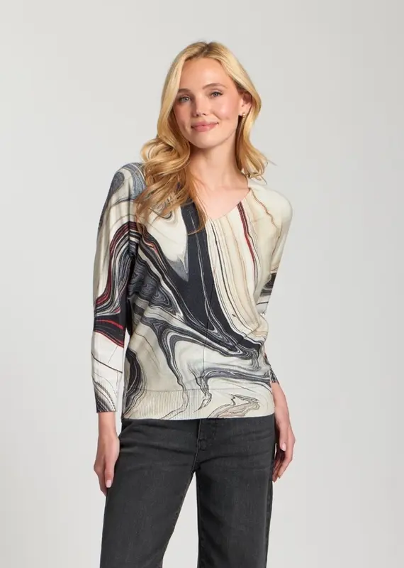 APNY Sunset Marble Printed V-Neck Pullover