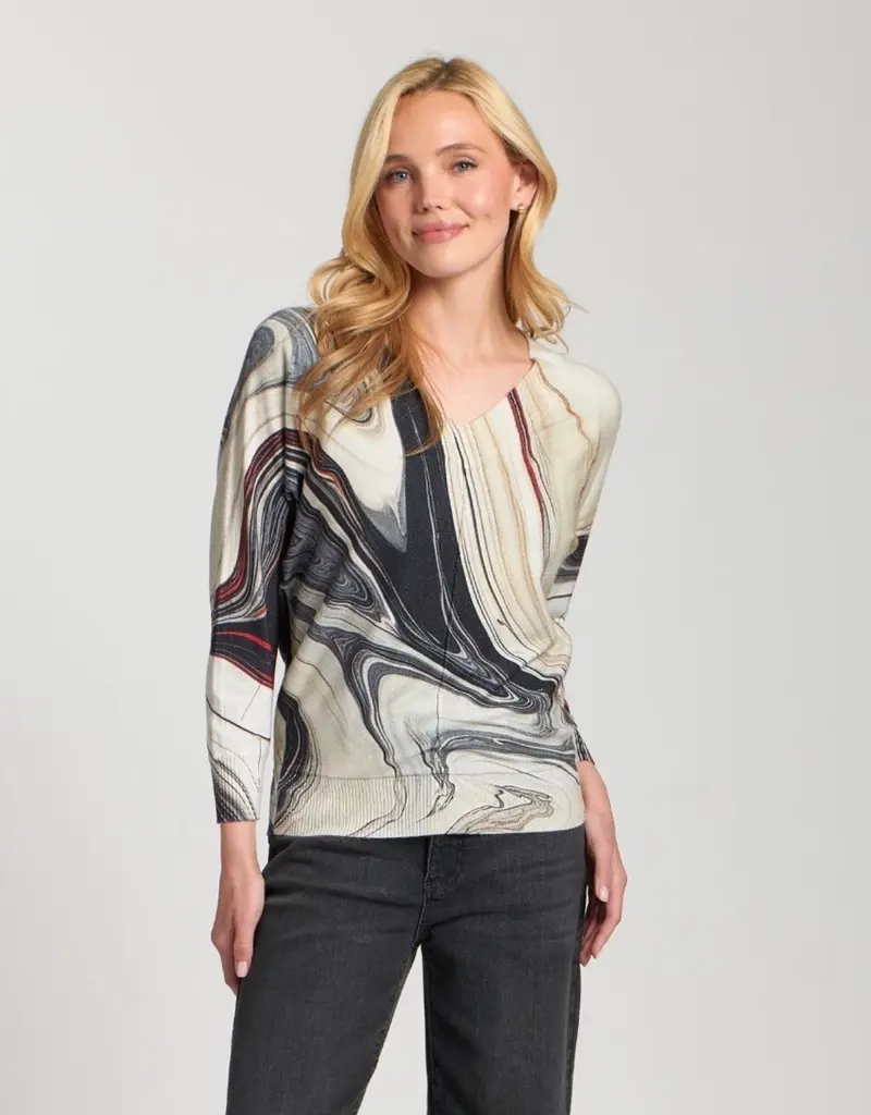 APNY Sunset Marble Printed V-Neck Pullover