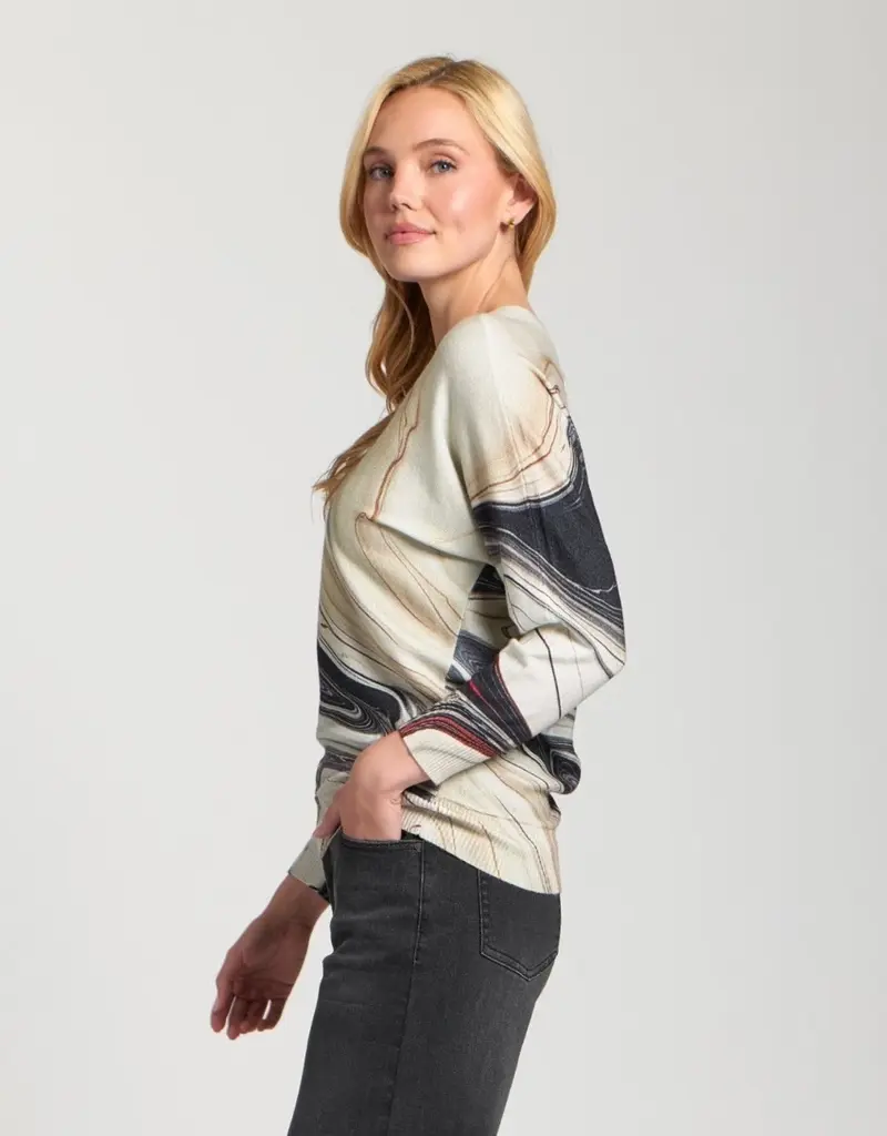 APNY Sunset Marble Printed V-Neck Pullover