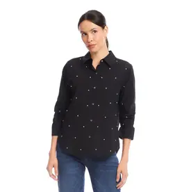 Karen Kane Embellished Ruched Sleeve Shirt