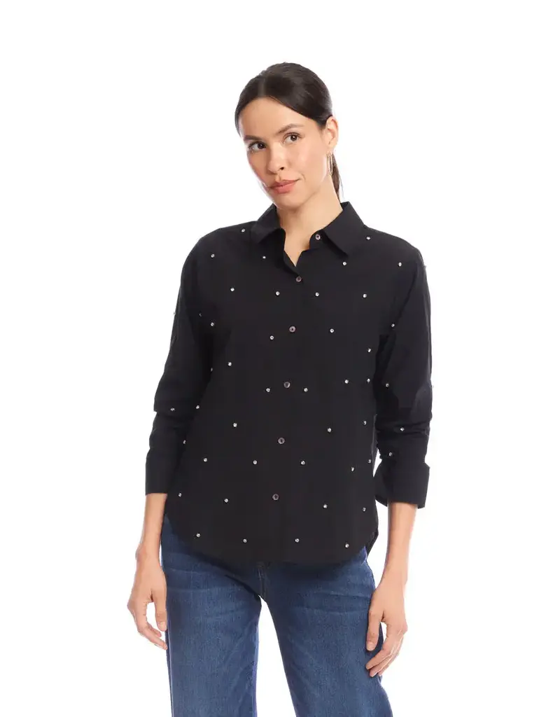 Karen Kane Embellished Ruched Sleeve Shirt