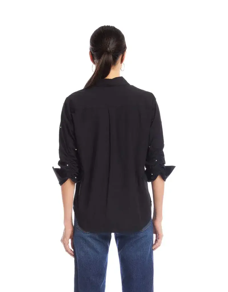 Karen Kane Embellished Ruched Sleeve Shirt