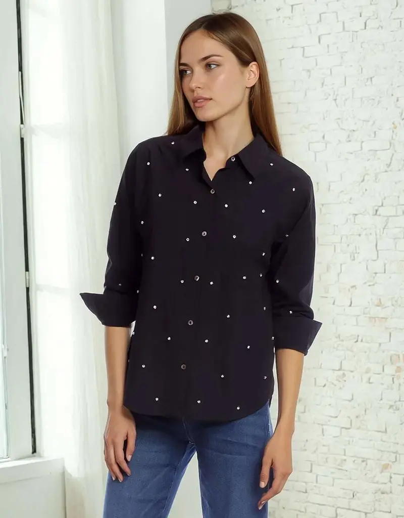 Karen Kane Embellished Ruched Sleeve Shirt