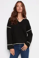 Charlie B Embroidered Ribbed Sweater with Notch Neck