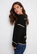 Charlie B Embroidered Ribbed Sweater with Notch Neck