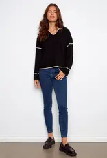 Charlie B Embroidered Ribbed Sweater with Notch Neck