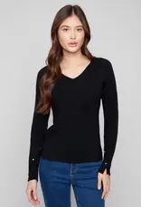 Charlie B Ribbed V-Neck Sweater With Heart Rivets