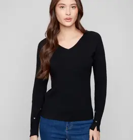Charlie B Ribbed V-Neck Sweater With Heart Rivets