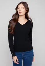 Charlie B Ribbed V-Neck Sweater With Heart Rivets