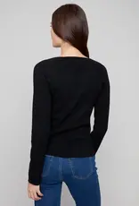 Charlie B Ribbed V-Neck Sweater With Heart Rivets