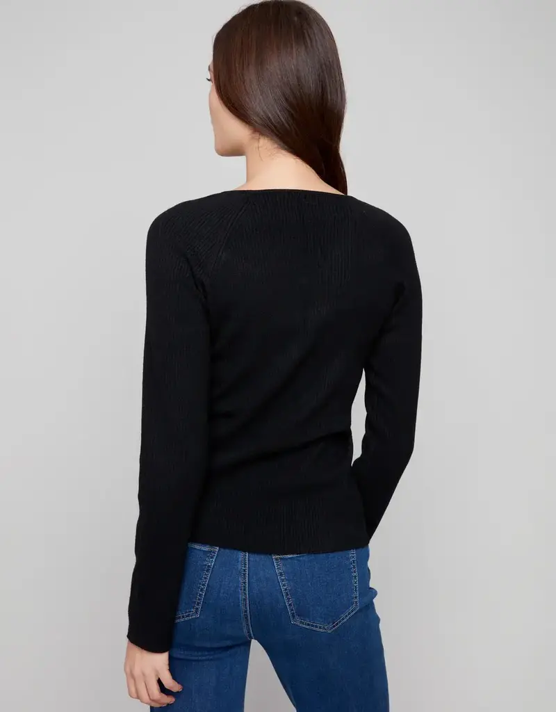 Charlie B Ribbed V-Neck Sweater With Heart Rivets