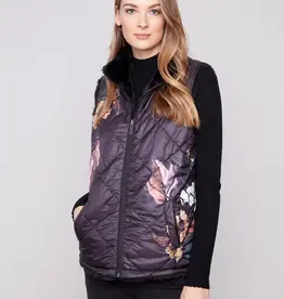 Charlie B Printed Reversible Quilted Faux Fur Vest