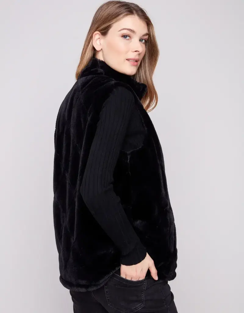 Charlie B Printed Reversible Quilted Faux Fur Vest