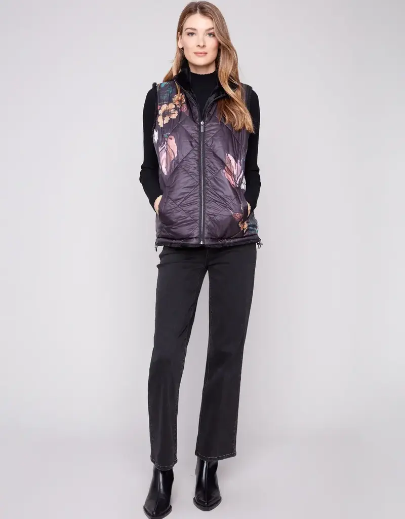 Charlie B Printed Reversible Quilted Faux Fur Vest