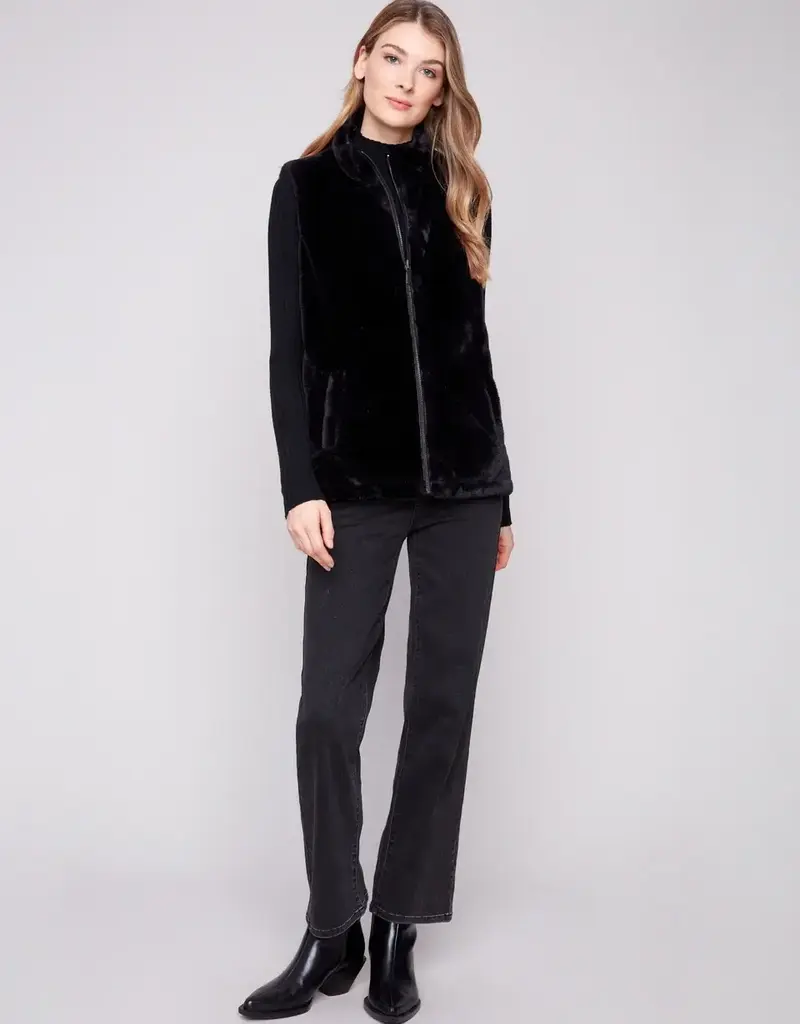 Charlie B Printed Reversible Quilted Faux Fur Vest
