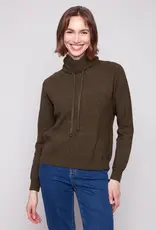 Charlie B Textured Raglan Small Cowl Neck Knit Sweater