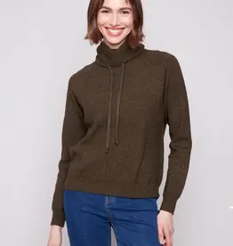 Charlie B Textured Raglan Small Cowl Neck Knit Sweater