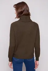 Charlie B Textured Raglan Small Cowl Neck Knit Sweater