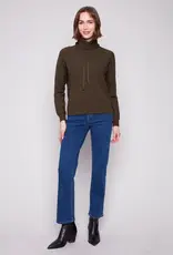 Charlie B Textured Raglan Small Cowl Neck Knit Sweater