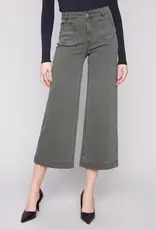 Charlie B Patch Pocket Wide Crop Flare Twill Pants