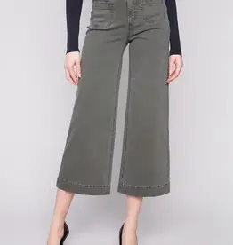 Charlie B Patch Pocket Wide Crop Flare Twill Pants