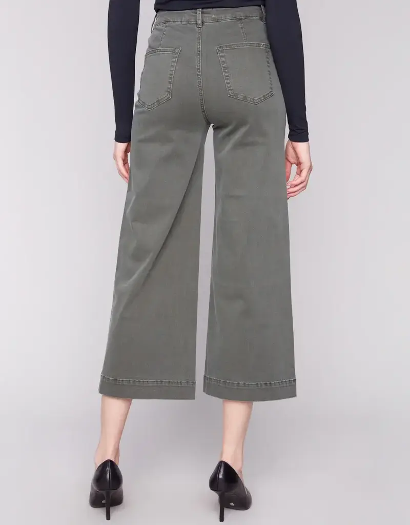 Charlie B Patch Pocket Wide Crop Flare Twill Pants