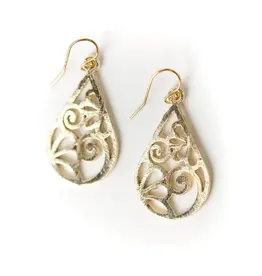 Anne Vaughan Brushed Gold Floral Swirl Droplet Earrings
